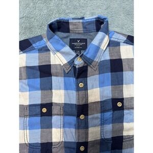 American Eagle Button Up Shirt Men's LG Colorblock Plaid Preppy Classic Fit